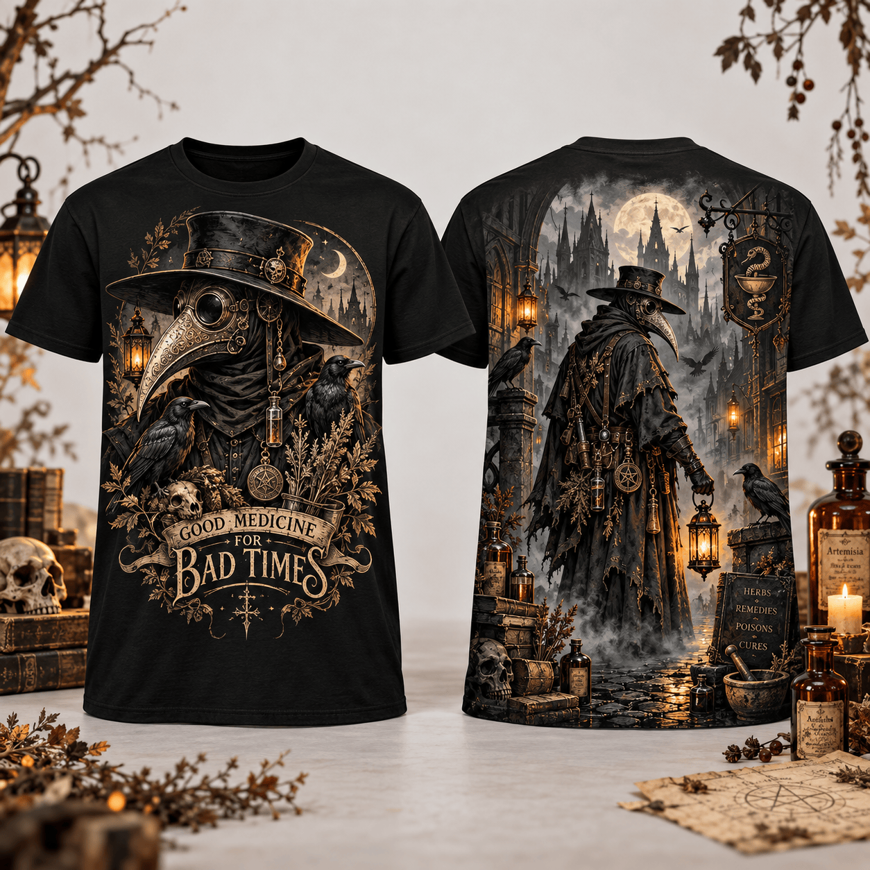 Plague Doctor Good Medicine For Bad Times Gothic Steampunk Horror Halloween 3D T-Shirt Plague Doctor Good Medicine For Bad Times Gothic Steampunk Horror Halloween 3D T-Shirt