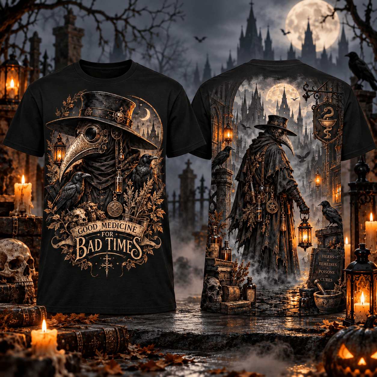 Plague Doctor Good Medicine For Bad Times Gothic Steampunk Horror Halloween 3D T-Shirt Plague Doctor Good Medicine For Bad Times Gothic Steampunk Horror Halloween 3D T-Shirt