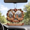 Personalized Deer Couple God Blessed The Broken Road Custom Name Date Rustic Heart Rearview Mirror Car Hanging Ornament