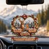 Personalized Deer Couple God Blessed The Broken Road Custom Name Date Rustic Heart Rearview Mirror Car Hanging Ornament