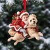 Custom Photo Face Santa Riding Dogs Personalized Dog Lovers Christmas Ornament