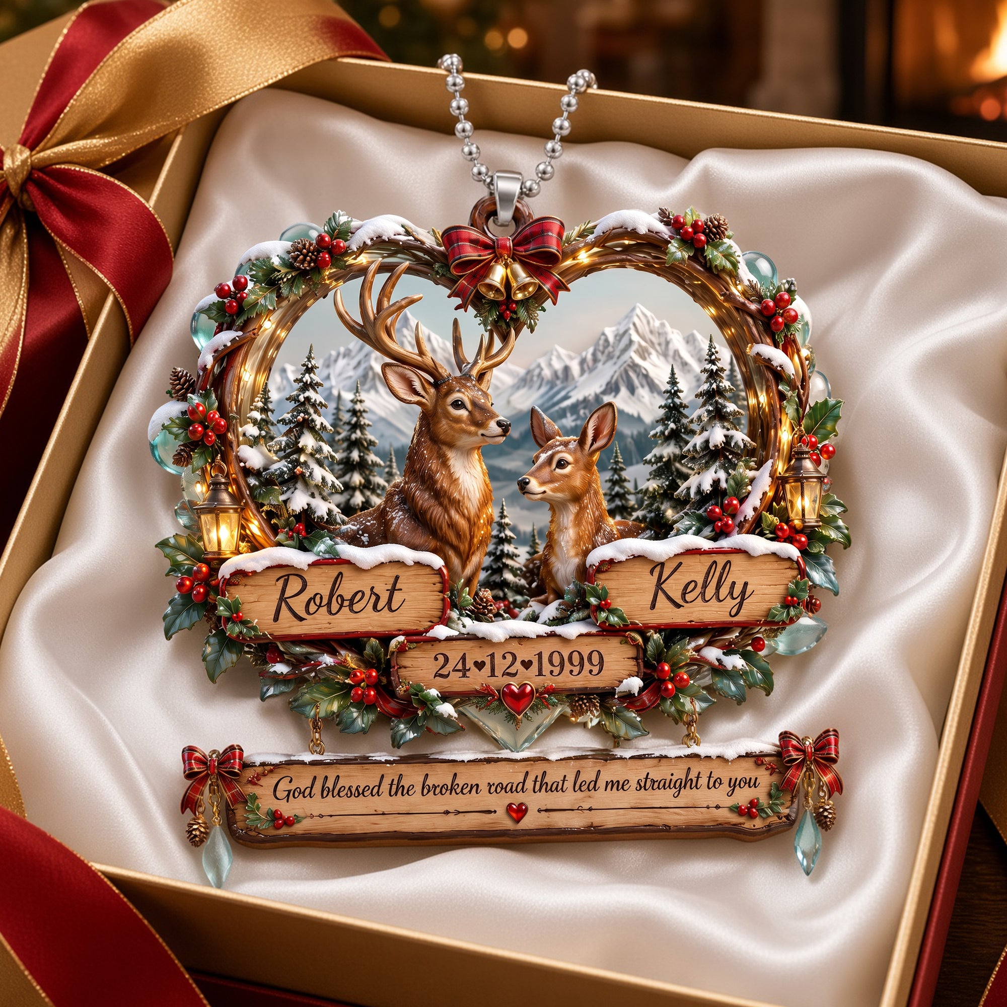 Personalized Deer Couple God Blessed The Broken Road Custom Name Date Rustic Heart Rearview Mirror Car Hanging Ornament Personalized Deer Couple God Blessed The Broken Road Custom Name Date Rustic Heart Rearview Mirror Car Hanging Ornament