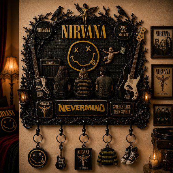 Nirvana Nevermind Grunge Rock Band 3D Sculpted Vintage Decorative Wall Key Holder