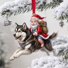 Custom Photo Face Santa Riding Dogs Personalized Dog Lovers Christmas Ornament