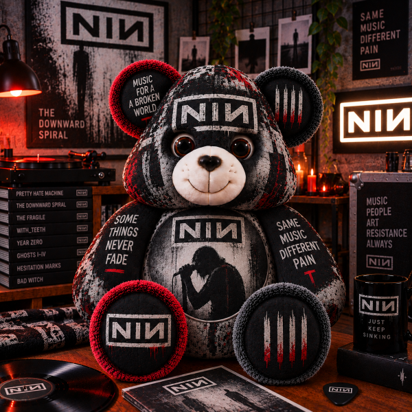 Nine Inch Nails NIN Industrial Rock Band Merch Custom Gothic Bear Shaped Decorative Plush Pillow