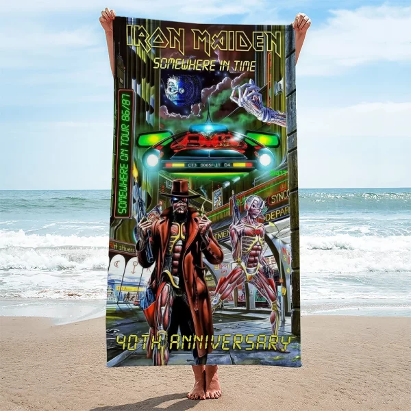 Iron Maiden Somewhere In Time 40th Anniversary Heavy Metal Rock Band Large Graphic Print Beach Towel