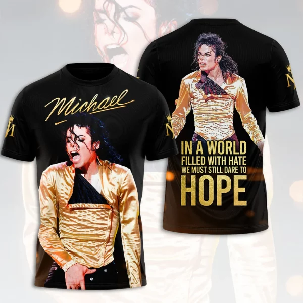 Michael Jackson King of Pop Gold Jacket Dare to Hope All Over Print Graphic T-Shirt