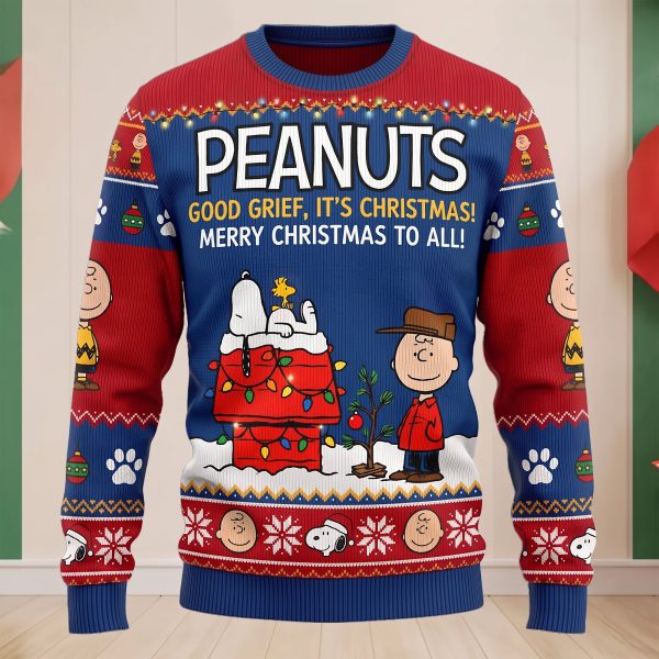 Peanuts Charlie Brown and Snoopy Good Grief Retro Holiday Ugly Christmas Sweater