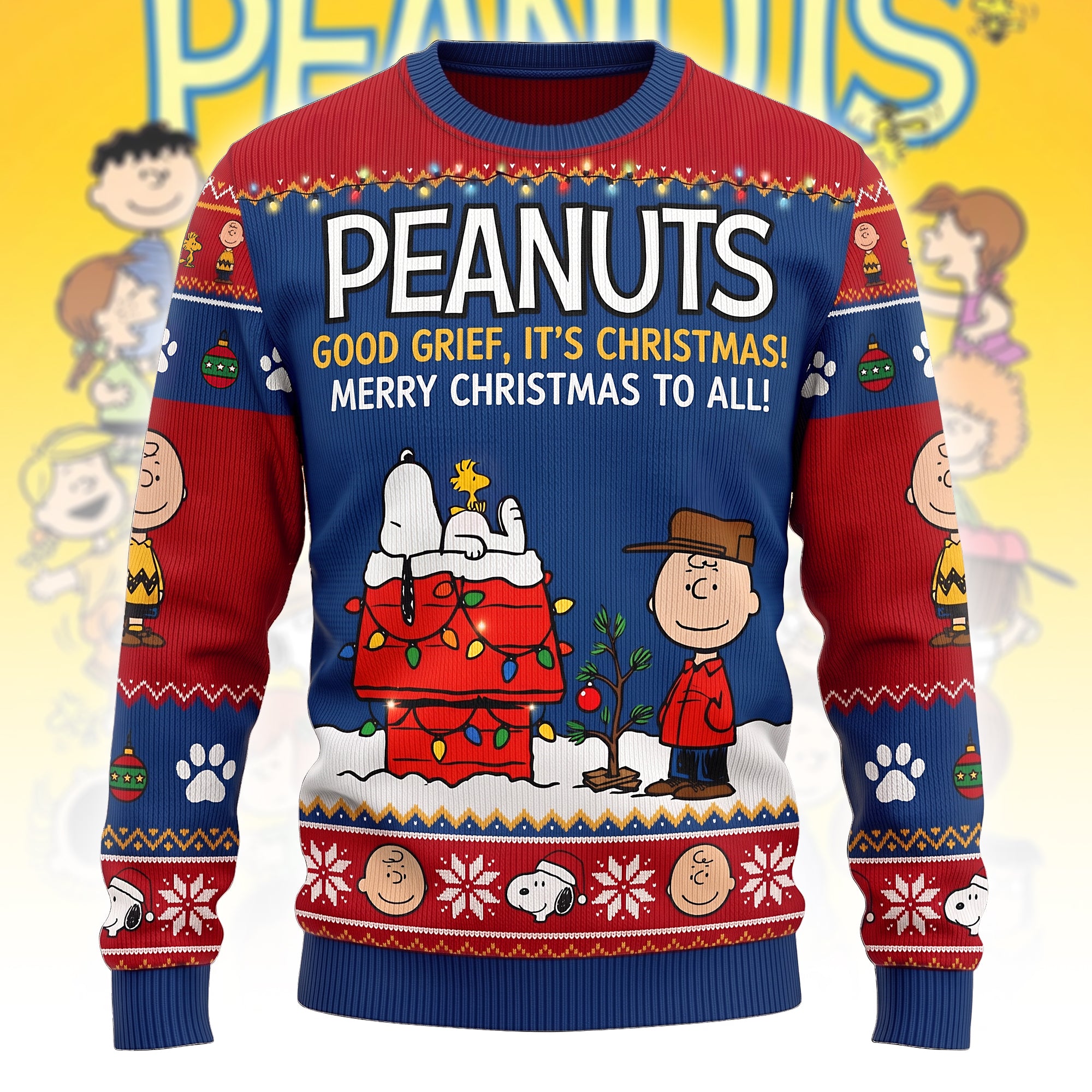 Peanuts Charlie Brown and Snoopy Good Grief Retro Holiday Ugly Christmas Sweater Peanuts Charlie Brown and Snoopy Good Grief Retro Holiday Ugly Christmas Sweater