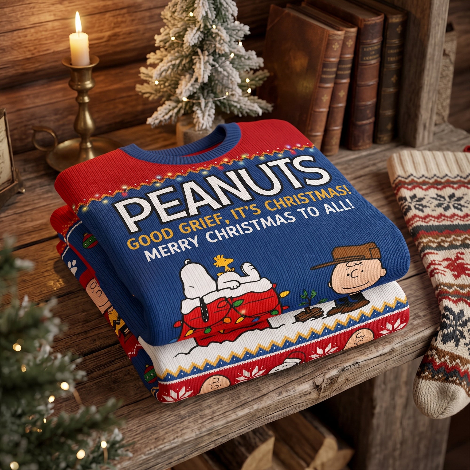 Peanuts Charlie Brown and Snoopy Good Grief Retro Holiday Ugly Christmas Sweater Peanuts Charlie Brown and Snoopy Good Grief Retro Holiday Ugly Christmas Sweater