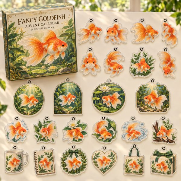 Fancy Goldfish 24 Days Christmas Countdown with Cute Acrylic Charms Gift for Fish Lovers Advent Calendar