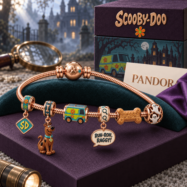 Scooby-Doo Mystery Machine Rose Gold Cartoon Jewelry Gift Charm Bracelet Set