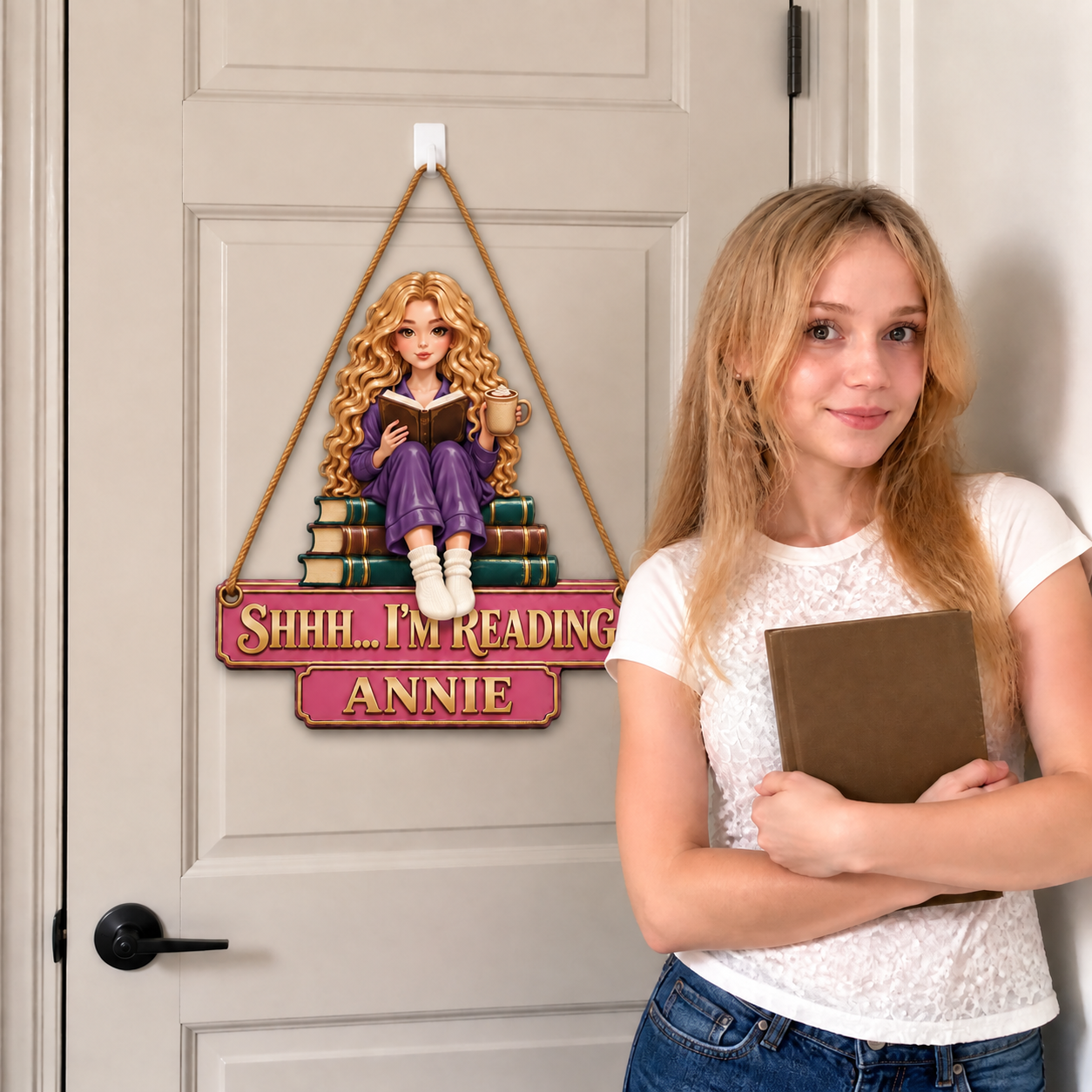 Personalized Shhh I’m Reading Book Lover Custom Name Sign Cute Cartoon Reading Room Decor Door Hanger Personalized Shhh I’m Reading Book Lover Custom Name Sign Cute Cartoon Reading Room Decor Door Hanger