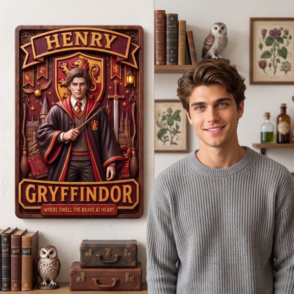 Personalized Wizard Gryffindor Style Portrait Custom Photo and Name Magic Fantasy Metal Sign