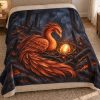 Mythical Fire Phoenix Ember Rebirth Fantasy Art Cozy Soft Fleece Throw Blanket