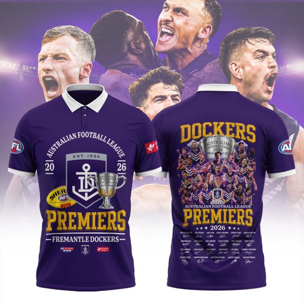 Fremantle Dockers AFL 2026 Premiers Commemorative Signature Purple Polo Shirt