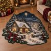 Cozy Christmas Snowy Cottage Starlit Winter Village Festive Custom Shaped Area Rug