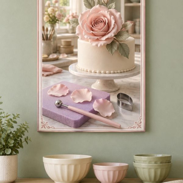 Sugar Flower Atelier Pastel Pink Rose Cake Decorating Kitchen and Bakery Decor Stretched Canvas Wall Art