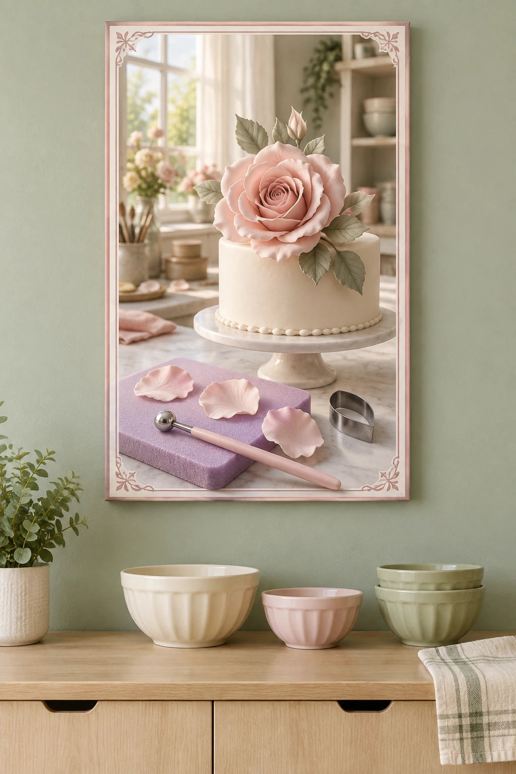 Sugar Flower Atelier Pastel Pink Rose Cake Decorating Kitchen and Bakery Decor Stretched Canvas Wall Art Sugar Flower Atelier Pastel Pink Rose Cake Decorating Kitchen and Bakery Decor Stretched Canvas Wall Art