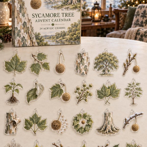 Sycamore Tree Botanical Nature Inspired 24 Days Christmas Countdown Acrylic Hanging Ornament Charms Advent Calendar