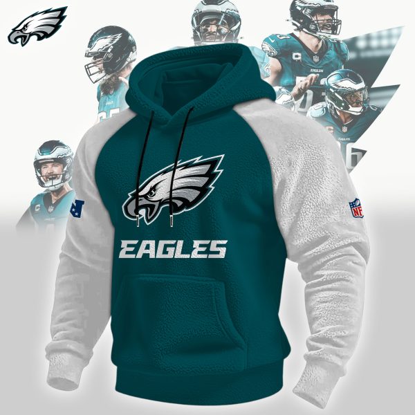 Philadelphia Eagles NFL Heavyweight Colorblock Sherpa Fleece Pullover Heavy Hoodie