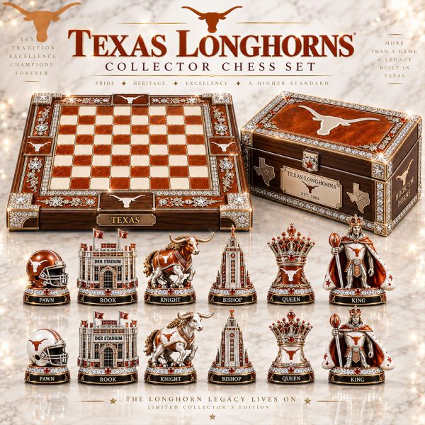 Texas Longhorns NCAA UT Austin Luxury Collector’s Edition Premium Wooden Chess Set