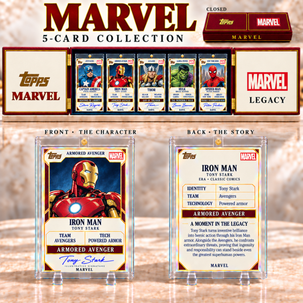 Topps Marvel Legacy Avengers and Spider-Man Premium 5-Card Signature Series Trading Card Collector’s Box Set