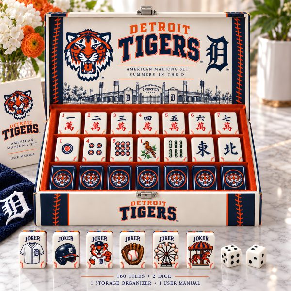 Detroit Tigers MLB Baseball Premium Custom 160-Tile American Mahjong Set