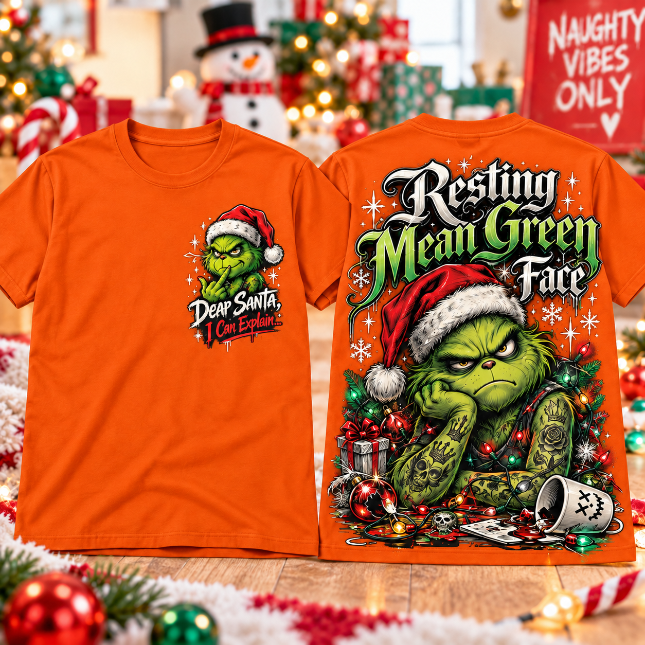 Resting Mean Green Face Funny Grinch Christmas Dear Santa I Can Explain Graphic T-Shirt Resting Mean Green Face Funny Grinch Christmas Dear Santa I Can Explain Graphic T-Shirt
