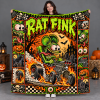 Rat Fink Retro Hot Rod Monster Spooky Halloween Graveyard Cozy Fleece Blanket