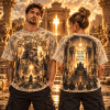 King Solomon Wisdom Builds What Power Cannot Destroy Biblical Golden Lion Throne Graphic 3D All Over Print T-Shirt