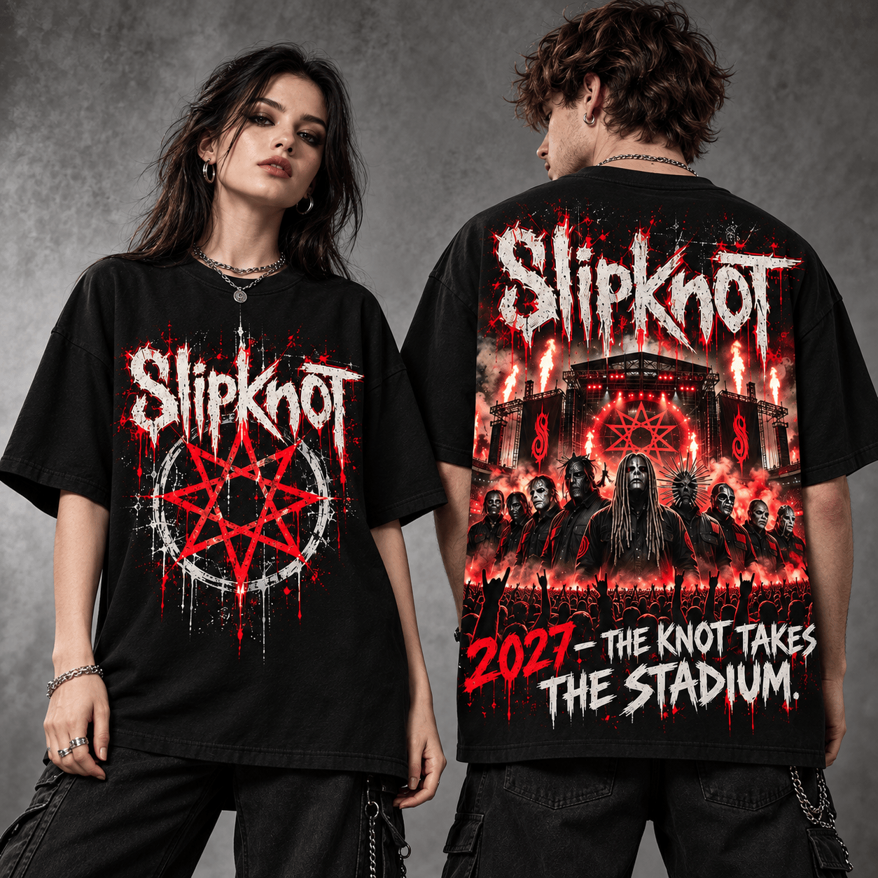 Slipknot The Knot Takes the Stadium 2027 Heavy Metal Concert Double Sided Graphic T-Shirt Slipknot The Knot Takes the Stadium 2027 Heavy Metal Concert Double Sided Graphic T-Shirt