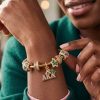 Alpha Kappa Alpha 1908 Sorority Luxury Gold Pink and Green Ivy Leaf Charm Bracelet