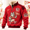 Kansas City Chiefs Chiefs Kingdom KC Wolf Mascot Premium Red Cozy Sherpa Collar Quarter Zip Fleece Pullover