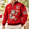 Kansas City Chiefs Chiefs Kingdom KC Wolf Mascot Premium Red Cozy Sherpa Collar Quarter Zip Fleece Pullover