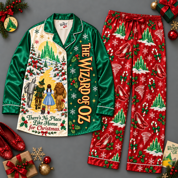 The Wizard Of Oz Christmas Characters Emerald City Festive Satin Long Sleeve Pajama Set