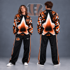Cincinnati Bengals Premium Distressed Starburst Chevron Crewneck Sweatshirt and Wide Leg Track Pants Set