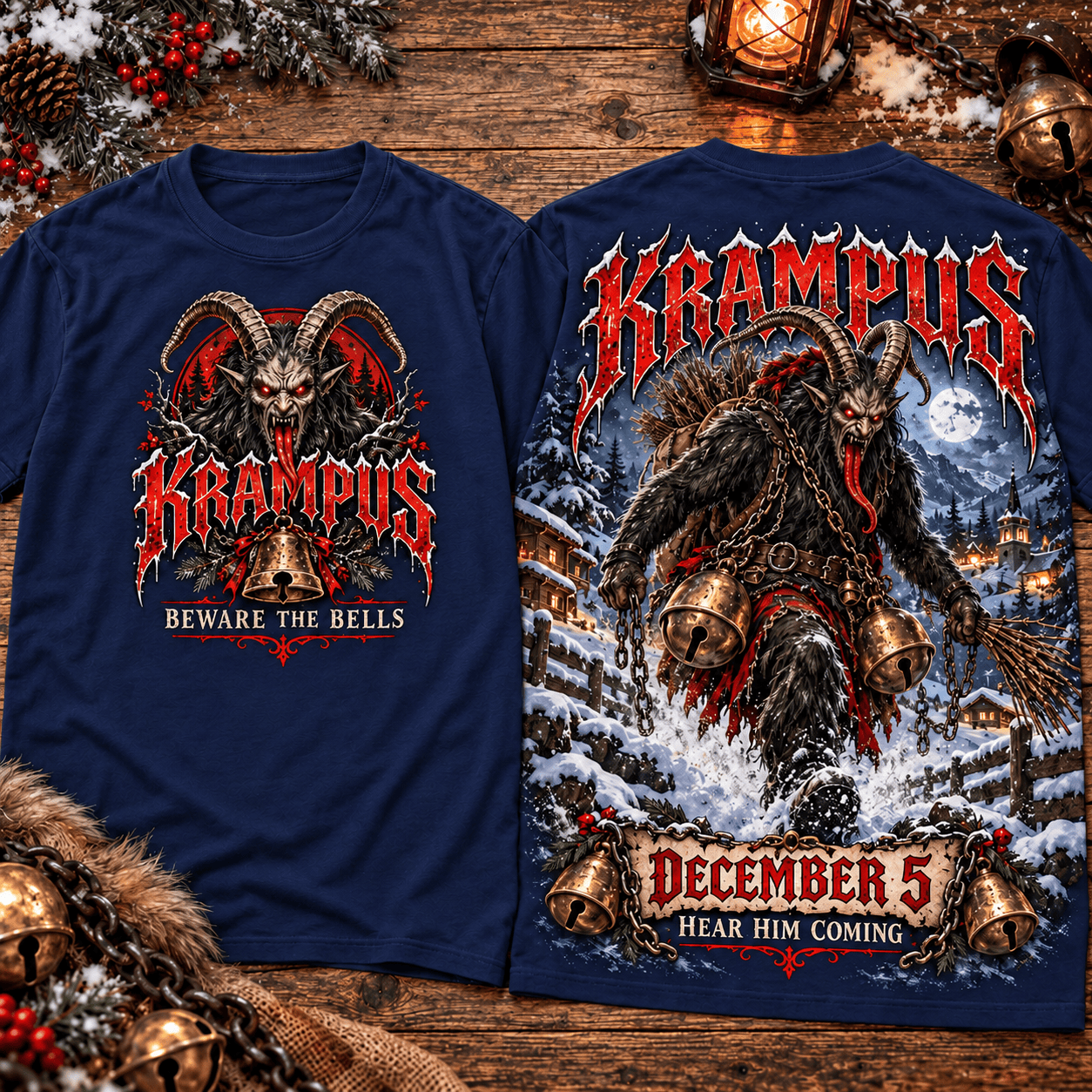 Krampusnacht December 5 Beware The Bells Gothic Horror Graphic T-Shirt Krampusnacht December 5 Beware The Bells Gothic Horror Graphic T-Shirt