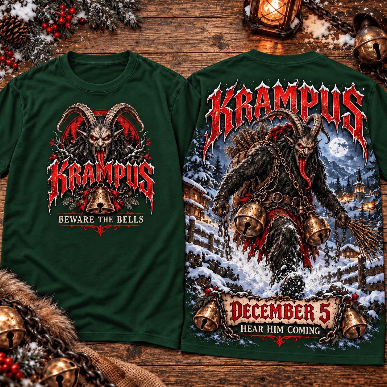 Krampusnacht December 5 Beware The Bells Gothic Horror Graphic T-Shirt Krampusnacht December 5 Beware The Bells Gothic Horror Graphic T-Shirt