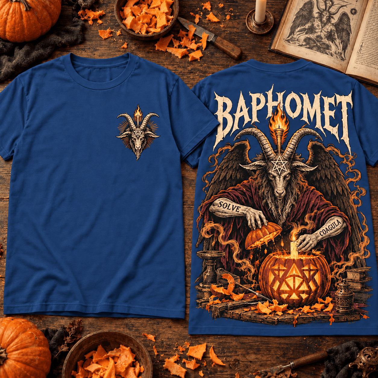 Baphomet Occult Jack O Lantern Flaming Torch Dark Halloween Graphic T-Shirt Baphomet Occult Jack O Lantern Flaming Torch Dark Halloween Graphic T-Shirt