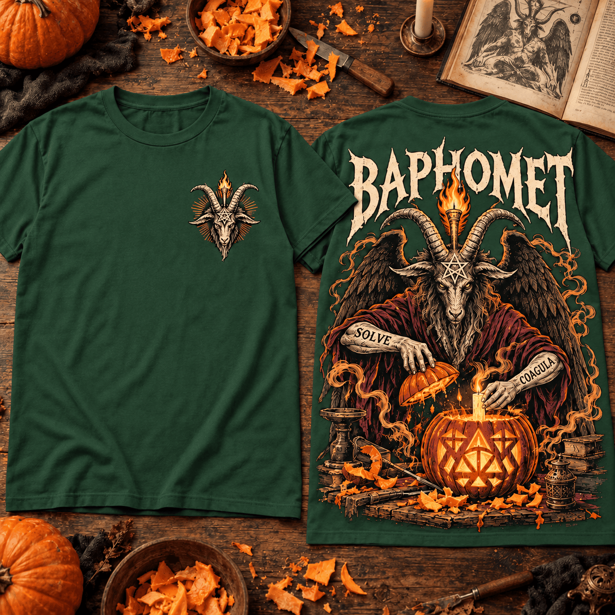 Baphomet Occult Jack O Lantern Flaming Torch Dark Halloween Graphic T-Shirt Baphomet Occult Jack O Lantern Flaming Torch Dark Halloween Graphic T-Shirt
