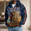Iron Maiden Eddie Album Covers Heavy Metal Rock Band 3D Graphic Unisex Waffle Zip Up Hoodie