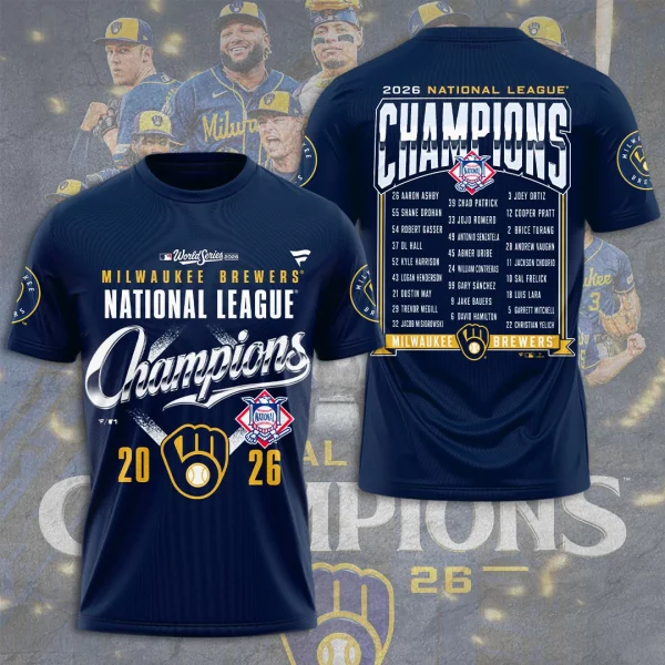 Milwaukee Brewers 2026 National League Champions Commemorative Roster Graphic 3D T-Shirt