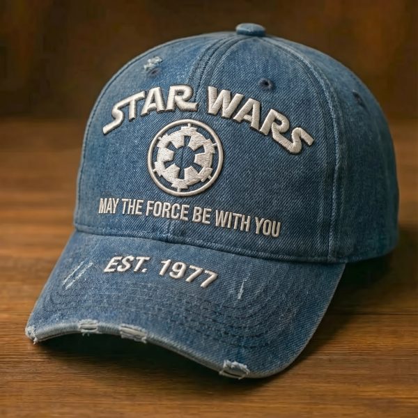Star Wars May The Force Be With You Est 1977 Vintage Washed Denim Distressed Classic Cap