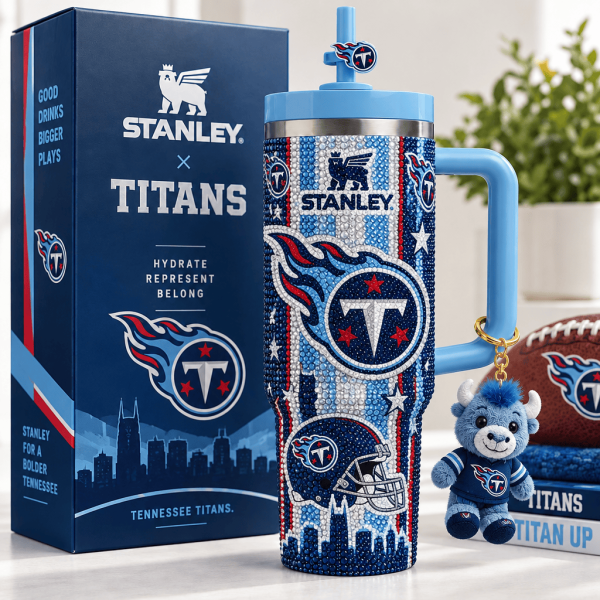 Tennessee Titans Bedazzled Rhinestone Bling Insulated Stainless Steel 40oz Tumbler With Handle