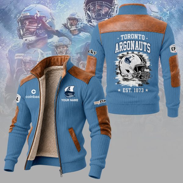 Toronto Argonauts CFL Custom Name Vintage Leather Patch Sherpa Lined Winter Fleece Jacket